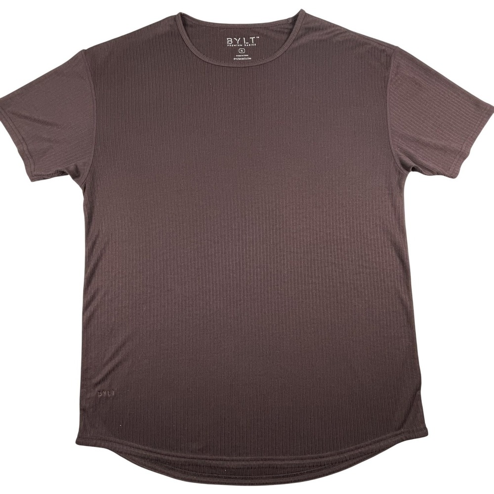 BYLT T-Shirt Mens XL Brown Premium Basics Ribbed Short Sleeve Curved Hem Tee